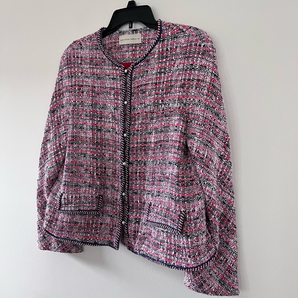 PURIFICACION GARCIA pearl button multicolor boucle tweed jacket blazer M/L 44 EU - Picture 7 of 17